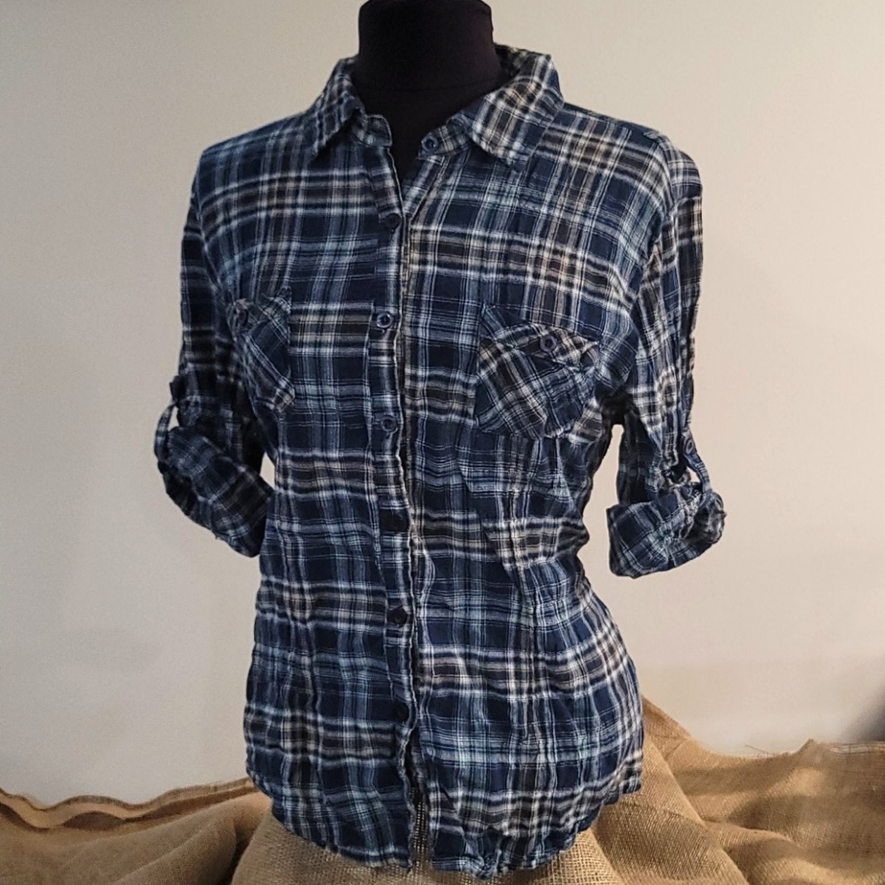 Charlotte Russe 3/4 length Sleeve Plaid Button up